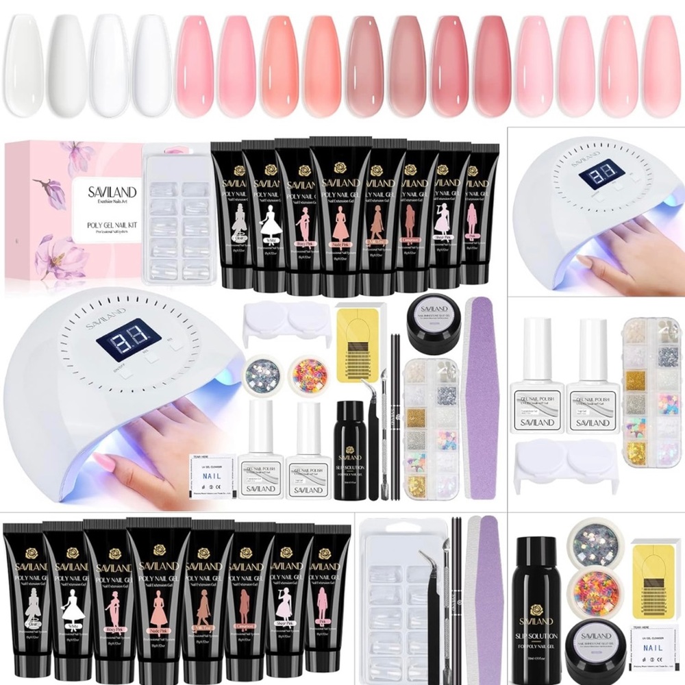 Saviland Poly Gel Nail Kit with U V Lamp for Beginners